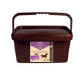 A 5kg brown bucket of Fitmin Flexi Trio supplementary food mix for horses. The label features a purple and cream design with a trotting horse silhouette, identifying it as a supplement for joints and cartilage. It specifies support for the natural regeneration of articular cartilage and includes the Fitmin Faktor, providing up to 500 doses.