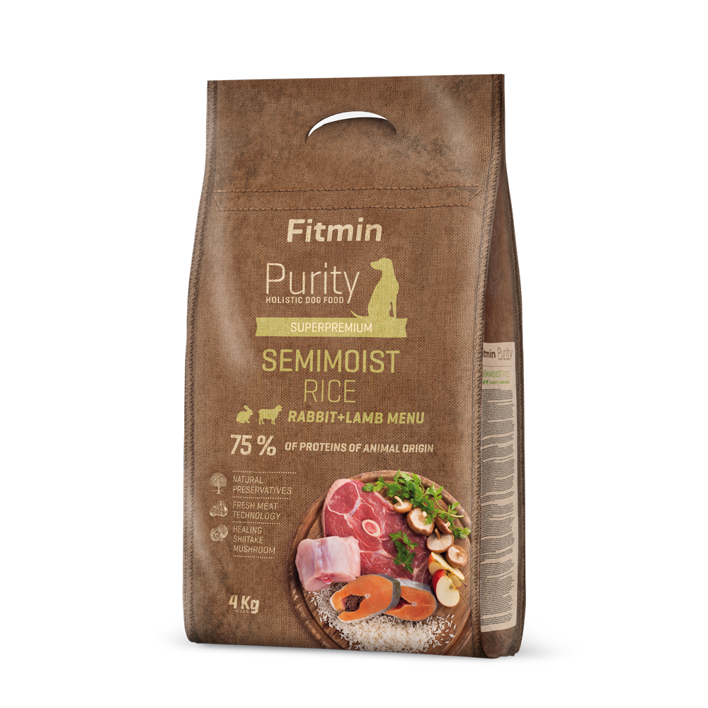 Fitmin Dog Purity Rice Semi-moist Rabbit & Lamb bag - Soft holistic dog food.