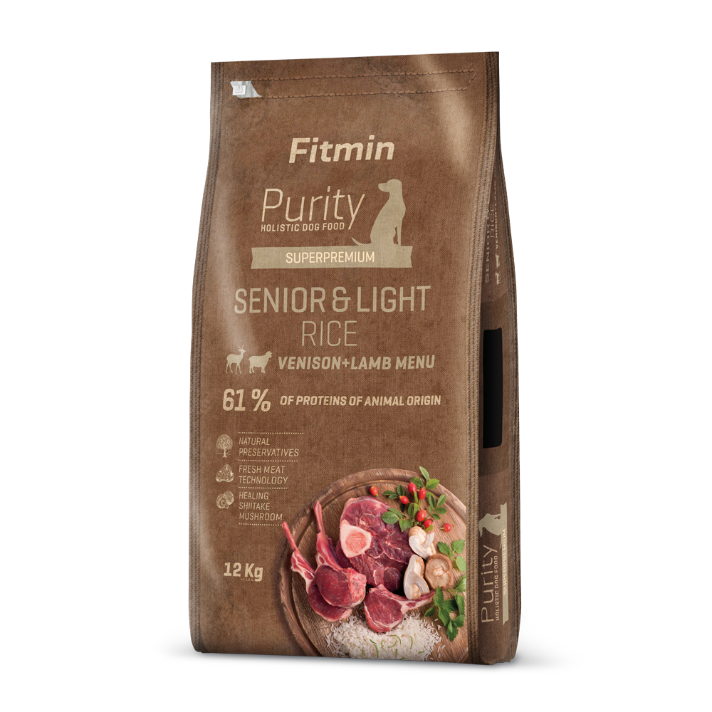 Fitmin Dog Purity Rice Senior & Light Venison & Lamb bag - Weight management and joint support.